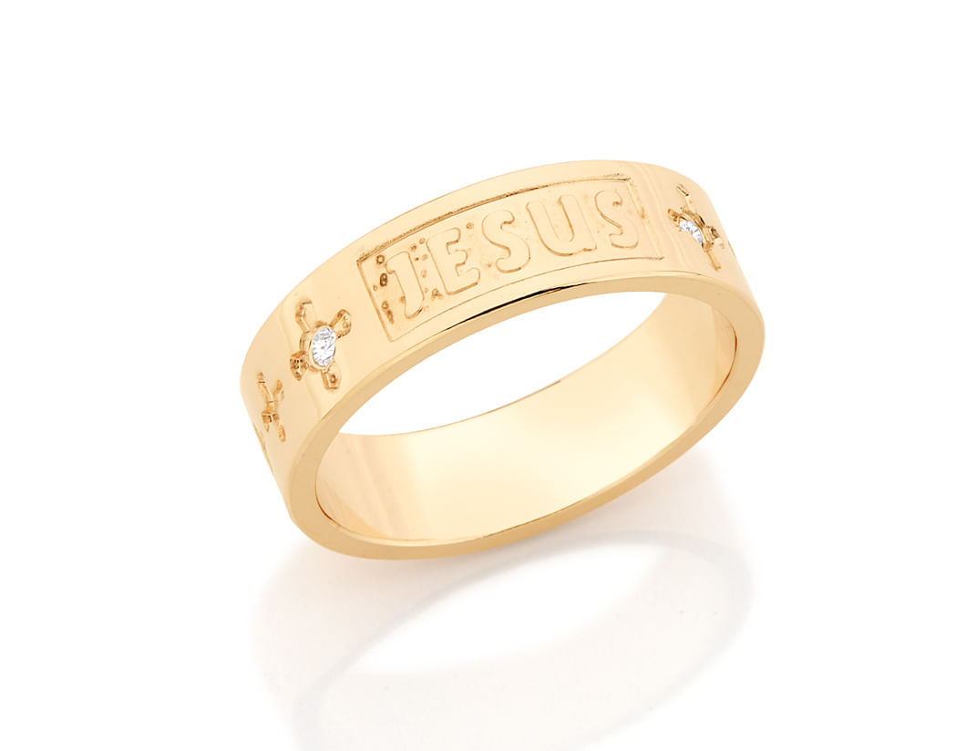 Alianças | JOIA BANHADA OURO 18K | ALIANÇA JESUS E CRUZ BANHADA A OURO ...